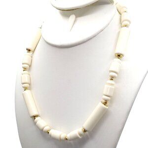 Trifari White Lucite Beaded Necklace, Interesting Vintage Strand with Multiple
